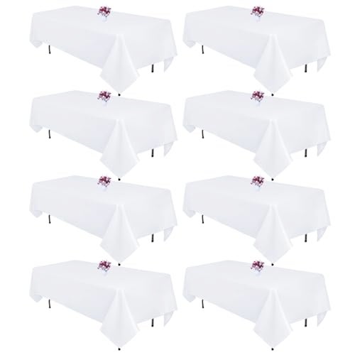 CKIKU 8 Packs White Table Cloth Rectangle 60x102 Inch for 6 Foot Rectangle Tables, Wrinkle Resistant Polyester Fabric Tablecloth Washable Rectangular Table Covers for Dining Wedding Party Buffet - Image 1