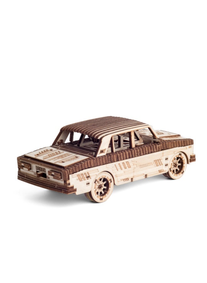 DROVO Wooden 3D Puzzle Car "Legend 1982" with Wind-Up Motor & Tuning Parts – DIY Retro Model Kit for Drift, Display & Play | 282 Pieces | No Glue Needed - Image 1
