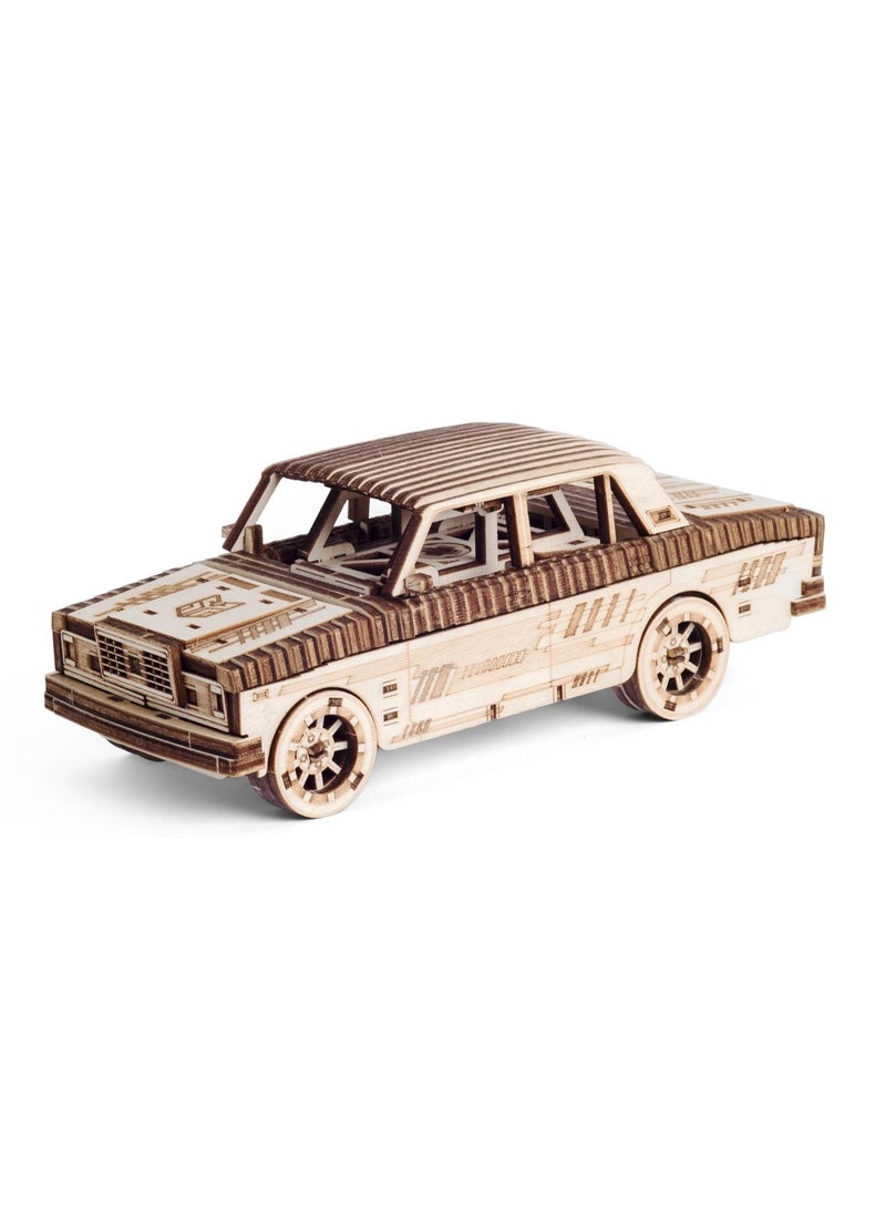 DROVO Wooden 3D Puzzle Car "Legend 1982" with Wind-Up Motor & Tuning Parts – DIY Retro Model Kit for Drift, Display & Play | 282 Pieces | No Glue Needed - Image 2