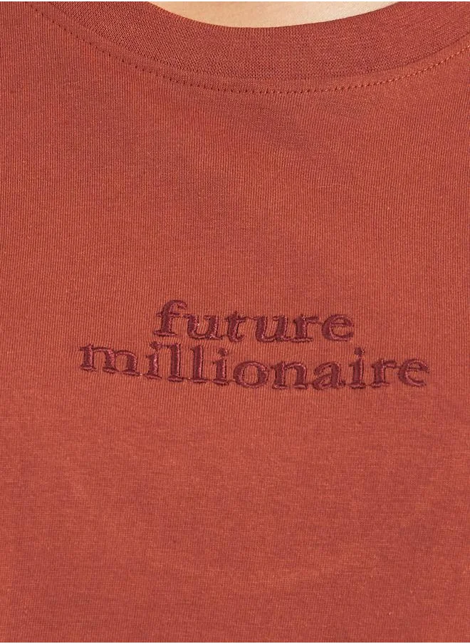 Styli Oversized Embroidered Slogan T-Shirt