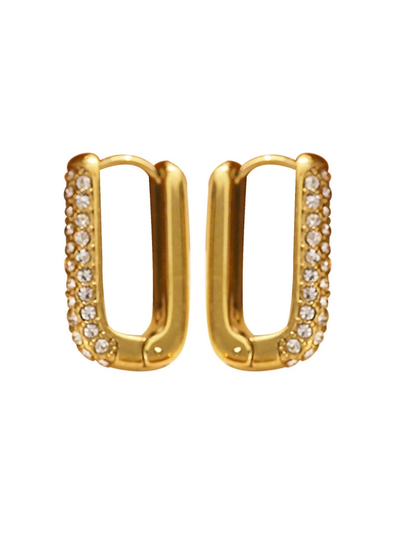 كاف كريشنس طقم من الفولاذ المقاوم للصدأ مطلي بالذهب 18 قيراط، وأقراط دائرية مربعة، وأحجار كريمة من الكريستال وقوس قزح، - Image 3