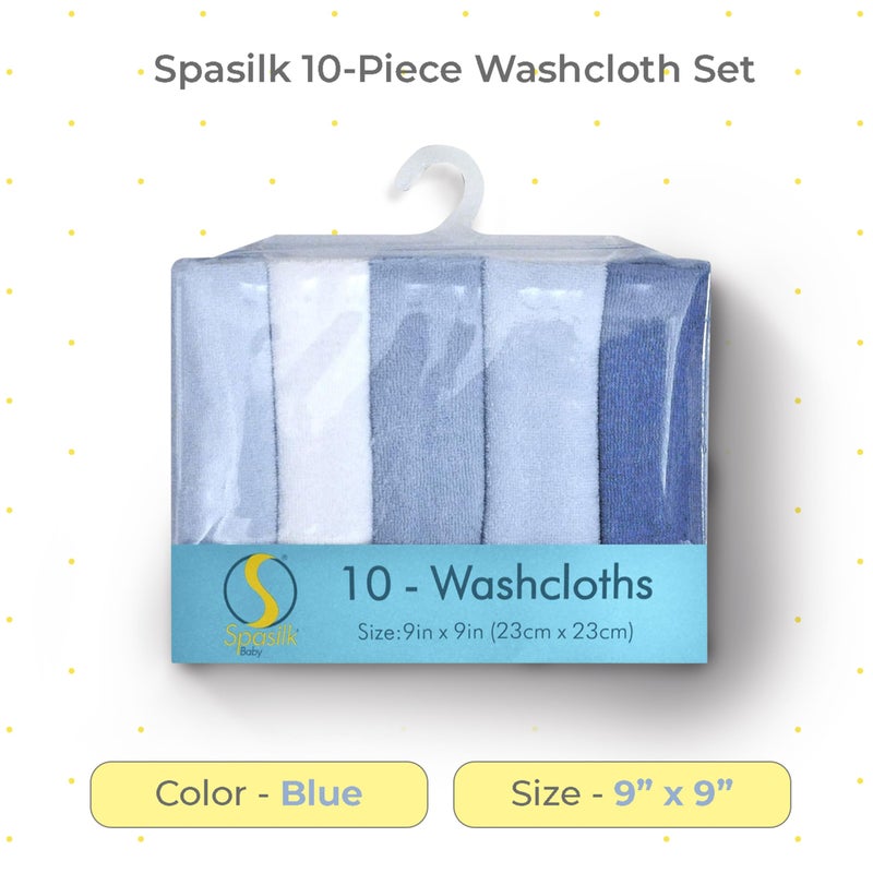 Spasilk Washcloth Wipes Set for Newborn Boys and Girls, Soft Terry Washcloth Set, Pack of 10, Blue - Image 2