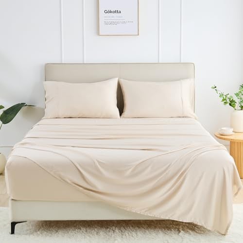 GOKOTTA Queen Size Bed Sheets 4 Piece Set, 100% Rayon Derived from Bamboo, Cooling for Hot Sleepers - Hotel Luxury Silk Breathable Sheets, Deep Pocket Up to 16" - Durable Double Stitched - Image 1