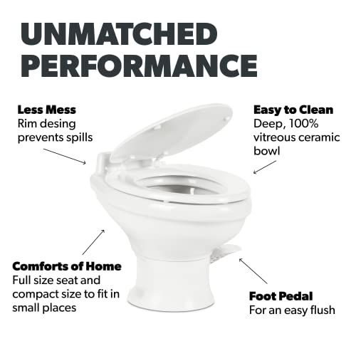 Dometic 321 Series Low Profile Gravity RV Toilet with Elongated Ceramic Bowl, White - Image 2