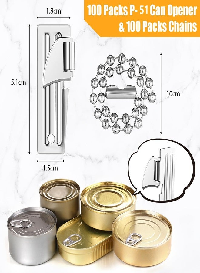 تاربوب فتاحات علب Tarpop بالجملة، 100 قطعة، طراز P51، مصنوعة من الفولاذ المقاوم للصدأ، مناسبة للاستخدام العسكري، والبقاء على قيد الحياة، والتخييم، والطوارئ، والجيش، وسلسلة مفاتيح يدوية محمولة، مثالية للسفر، هدية عيد الميلاد (فضي) - Image 2