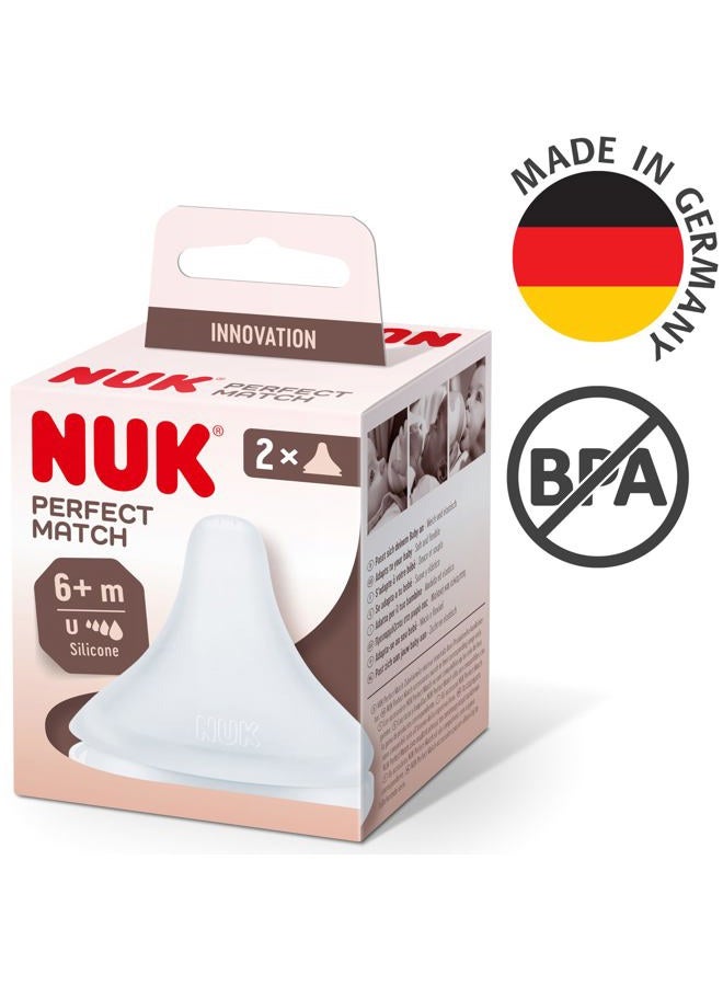 NUK Perfect Match Baby Bottle Drinking Teat | From 6 Months | Adapts to Baby | Anti-Colic | BPA Free | Silicone Teat for Bottles, Universal | Pack of 2 - Image 4