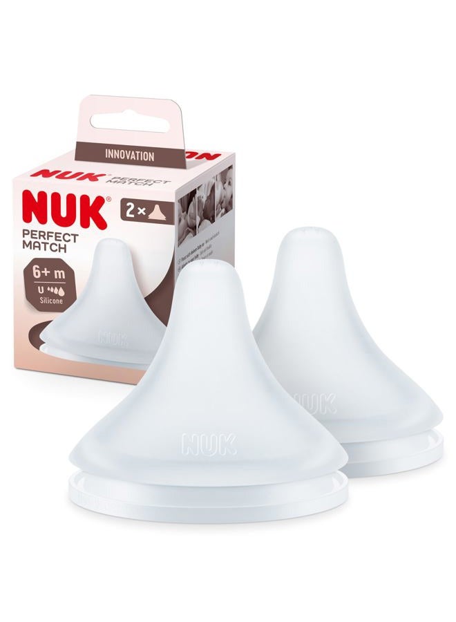 NUK Perfect Match Baby Bottle Drinking Teat | From 6 Months | Adapts to Baby | Anti-Colic | BPA Free | Silicone Teat for Bottles, Universal | Pack of 2 - Image 1