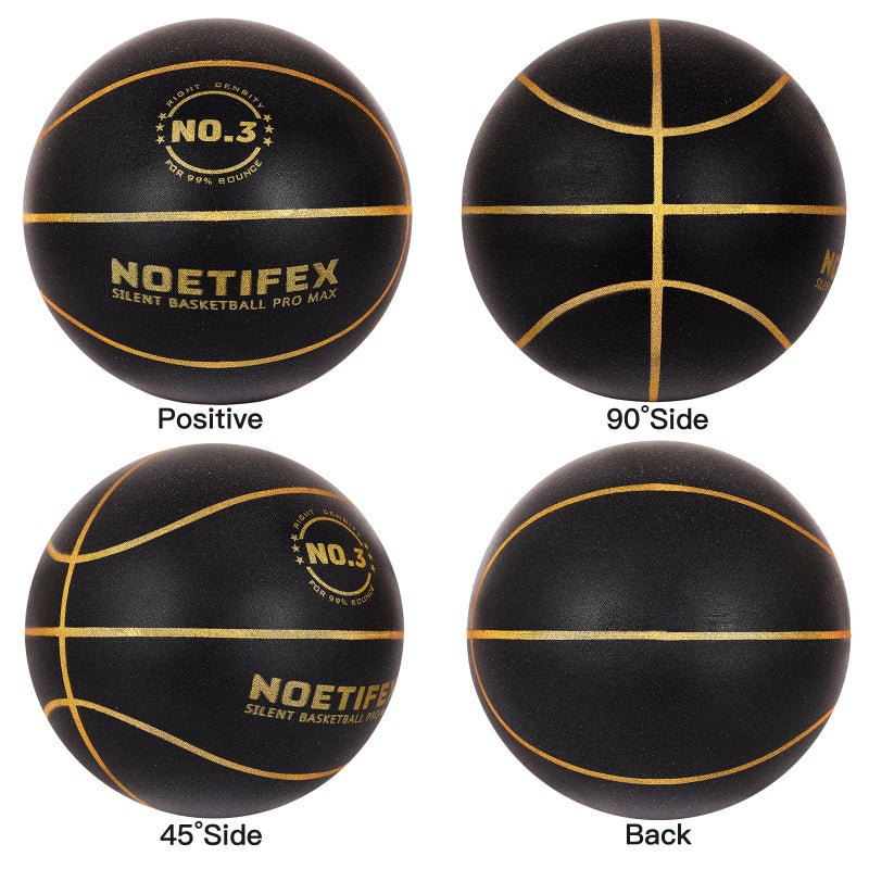 Noetifex Upgraded 580g Weighted Silent Basketball, High-Density Quiet Indoor Training Ball with Gift Box, Real Bounce Soft Material, Ideal for Home & Apartment Dribbling Practice (Black,Gold Size 3) - Image 2