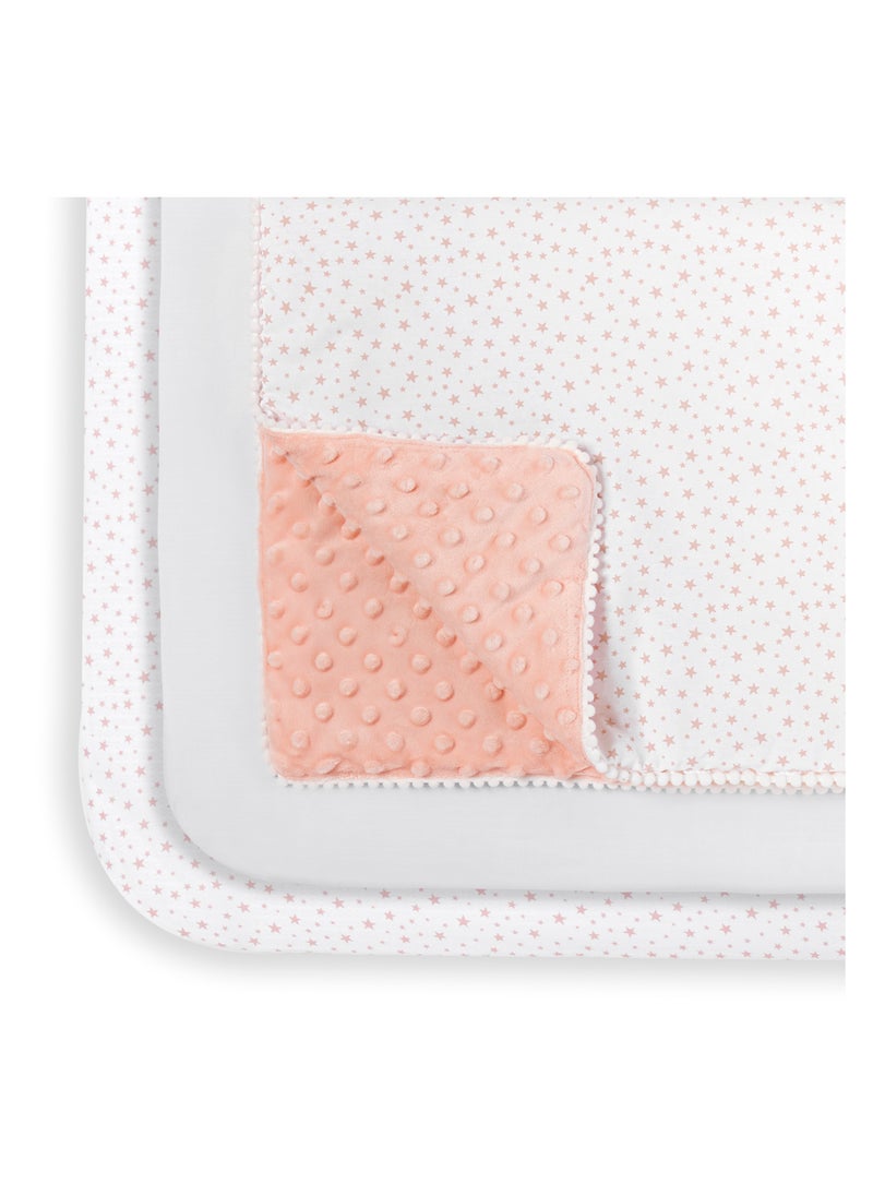 NINI - Nini Baby 3-Piece Bassinet Bedding Set, Elegant Pink, Soft Cotton, Includes 2 Fitted Sheets & 1 Reversible Plush Comforter, Fits Bassinet Size Up to 50x80 cm - Image 1