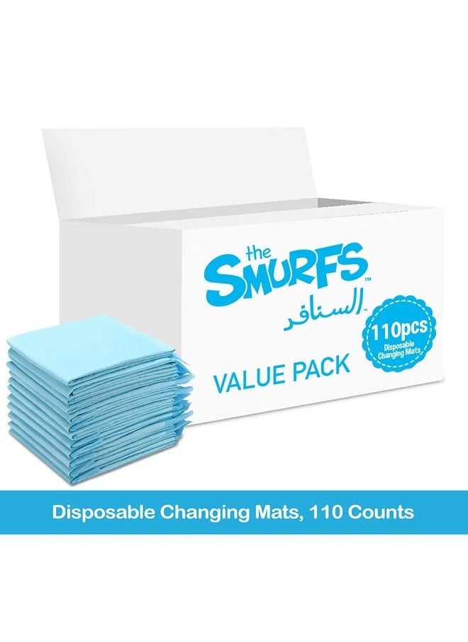 THE SMURFS - Disposable Changing Mats, 110 Counts, Soft Waterproof Mat, Portable Leak Proof Changing Mat, New Mom Leak-Proof Under pad, Mattress Table Protector Pad - Image 1