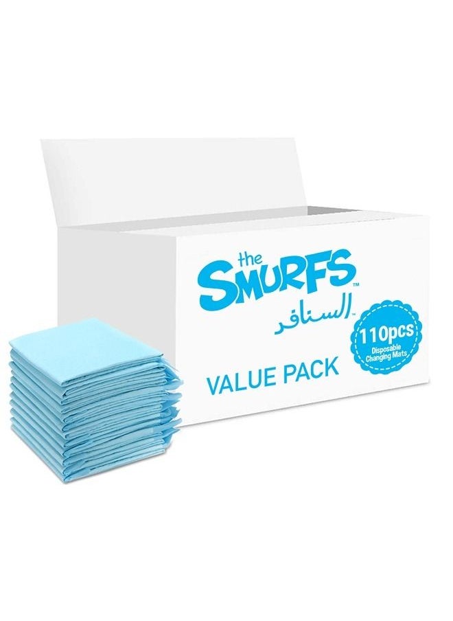 THE SMURFS - Disposable Changing Mats, 110 Counts, Soft Waterproof Mat, Portable Leak Proof Changing Mat, New Mom Leak-Proof Under pad, Mattress Table Protector Pad - Image 1