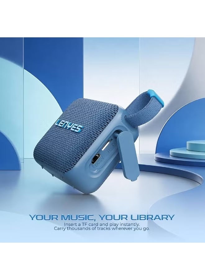 Lenyes S216 Bluetooth Portable Speaker 6W, IPX7 Waterproof Wireless Speaker with Deep Bass, Bluetooth 5.3, TWS Stereo Pairing, TF Card Support & Carry Strap, Compact Lightweight Speaker – Blue - Image 3