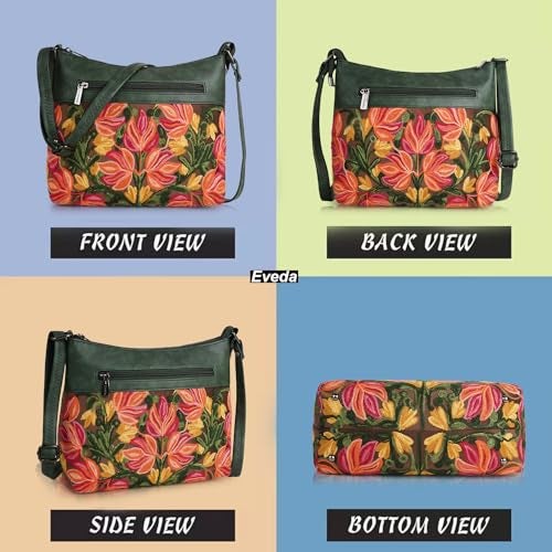 EVEDA Synthetic Leather Gorgeous Embroidered Stylish Design Shoulder Crossbody Side Sling Bag For Women - Image 4