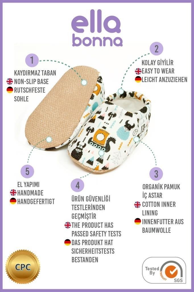 Ella Bonna Patterned Baby Booties, Non-Slip Sole, Home Nursery Shoes Panduf, Vikings  - Image 4