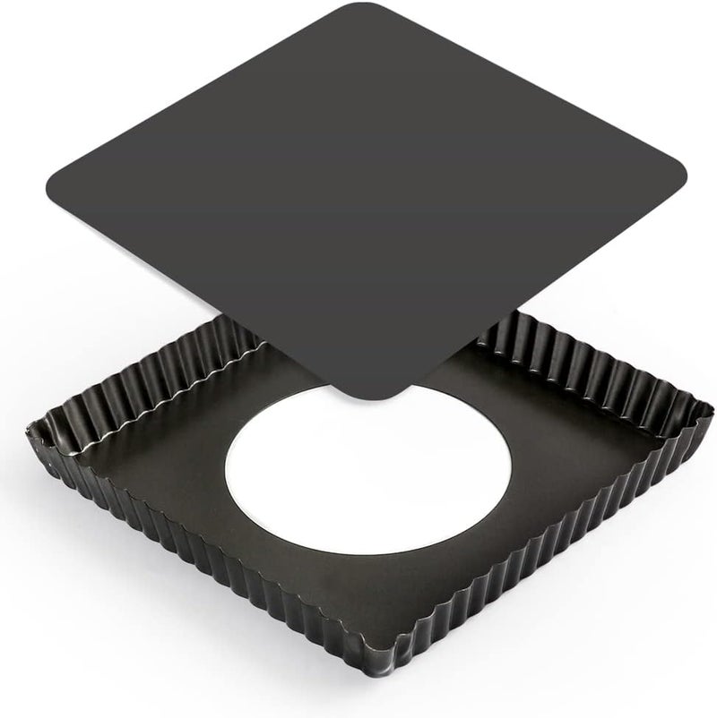 Cyimi Square Pie Pan Nonstick Tart Pan With Removable Bottom Heavy Duty Carbon Steel Fluted Quiche Pan Tart Mold for Baking Mousse Cakes Dessert,8.2 x 1-Inch - Image 1