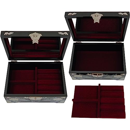 February Mountain Mother of Pearl Jewelry Box – Traditional Korean Design with Cranes and Pine Trees | Handcrafted Wooden Box, Velvet-Lined Interior for Rings, Earrings & Necklaces | Gifts for Women - Image 5