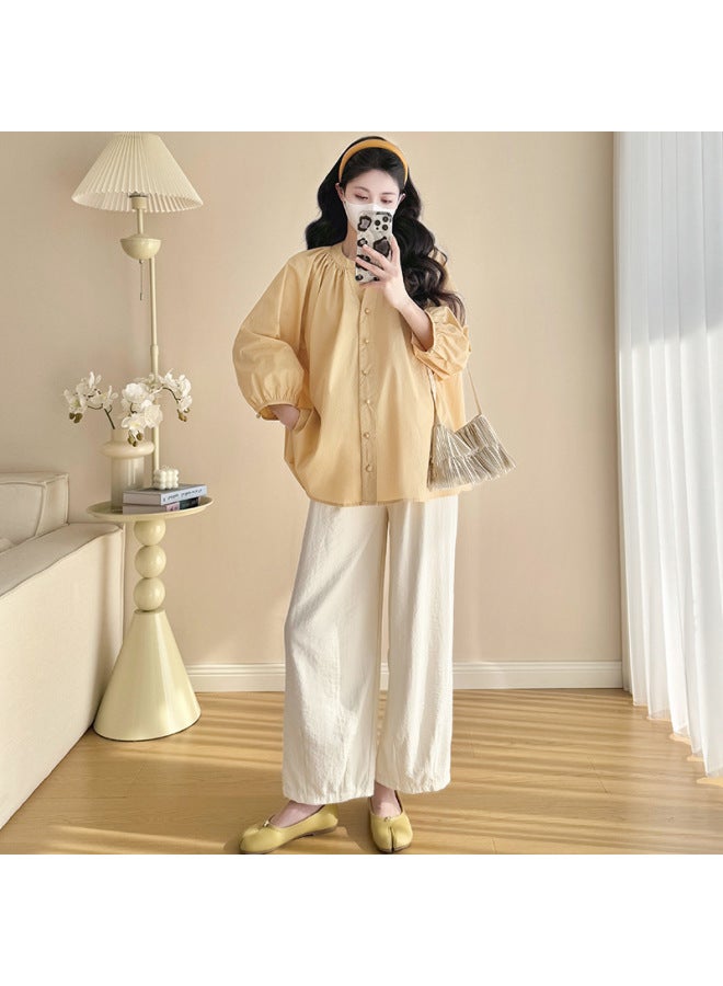 In Stock Pregnant Women  Early Spring New Shirt Loose Casual Top + Comfortable Pants 