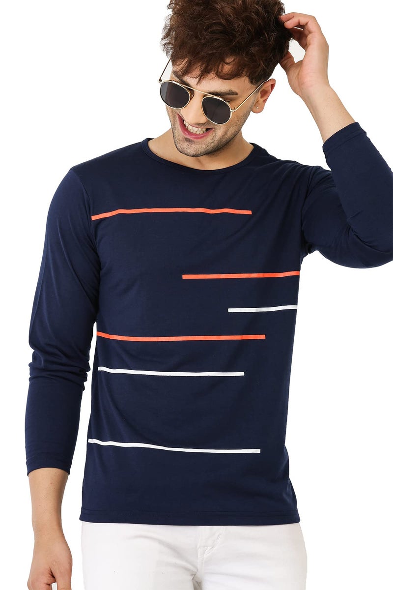 LEOTUDE Men's Regular Fit T-Shirt (18_MRN_82_Navy_Multi_XXL) - Image 5