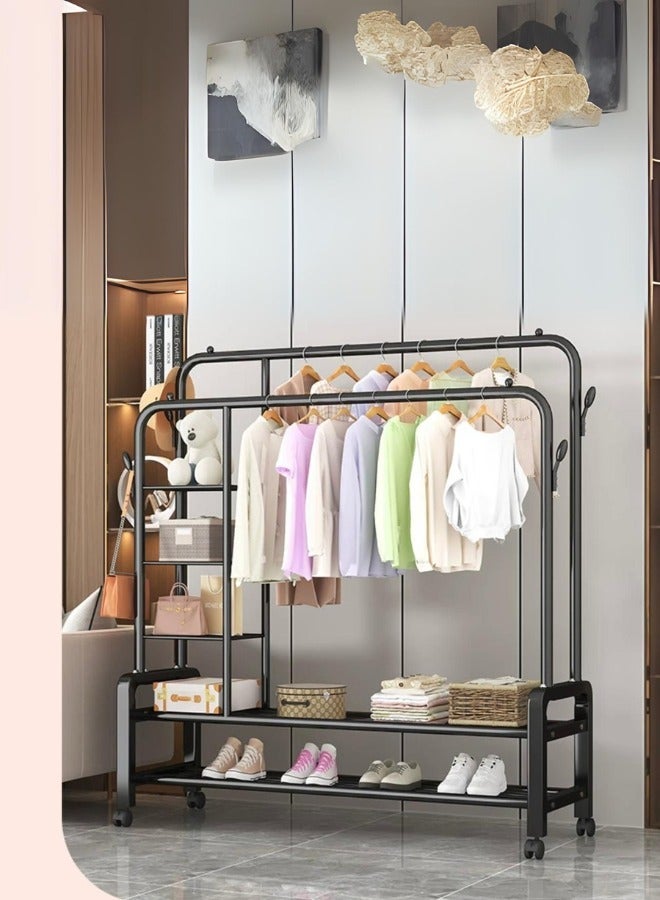 شي ون علاقة ملابس مزدوجة مع عجلات دوارة مزودة برفوف وعلاقات جانبية - Image 2