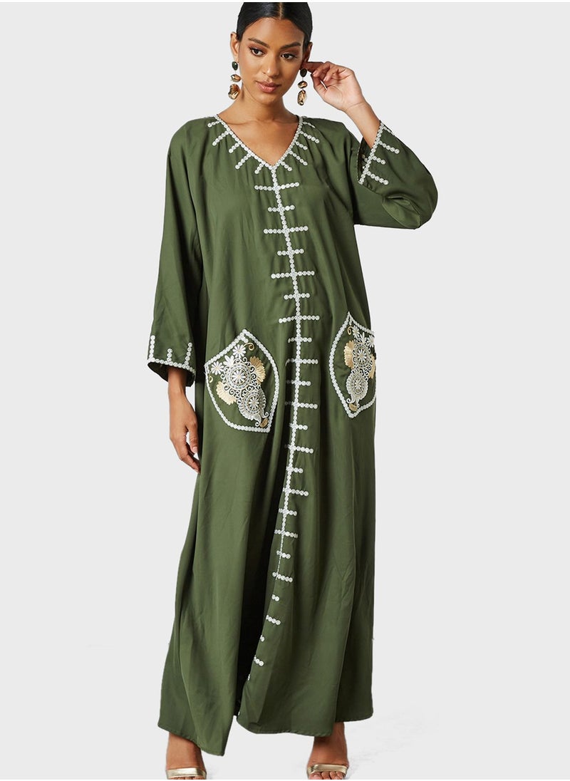 Coco Desert - Embroidered Pocket Abaya - Image 1