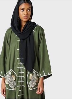 Coco Desert Embroidered Pocket Abaya  - Image 3