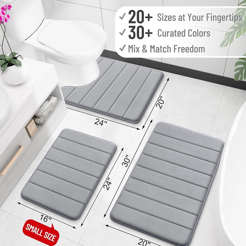 OLANLY Memory Foam Bath Mat 30x20, Super Soft and Absorbent Bathroom Rugs | Grey, Quick Dry Bath Rug, Machine Washable Shower Floor Mats, Bathmat Carpet for Bathroom Floor, Tub and Shower - Image 2