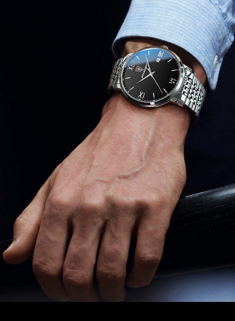 POEDAGAR Watch For Men Stainless Steel Quartz Luminous Water Resistant Watch - Image 3