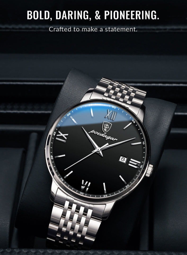 POEDAGAR Watch For Men Stainless Steel Quartz Luminous Water Resistant Watch - Image 4