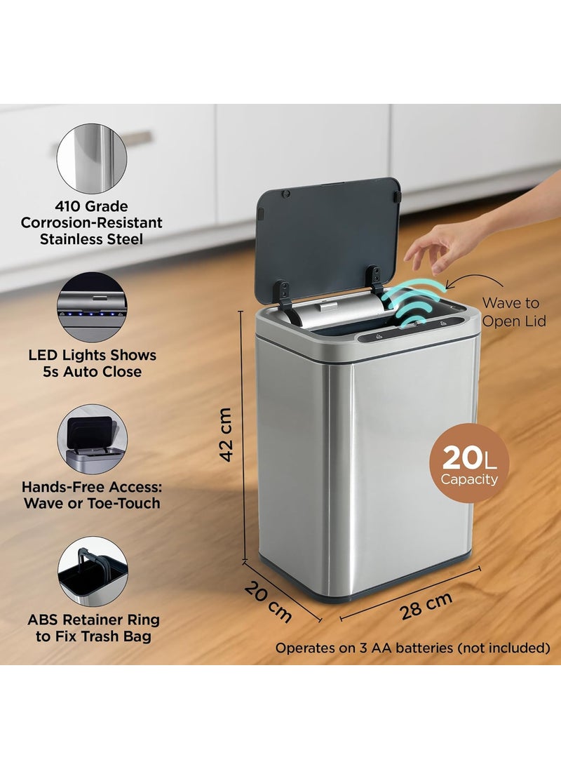 Homestic Homestic 20L Stainless Steel Automatic Touchless Motion Sensor Dustbin Quick Open Soft Close Lid Garbage Bin for Kitchen Bathroom Indoor Outdoor Trash Cana85  - Image 4