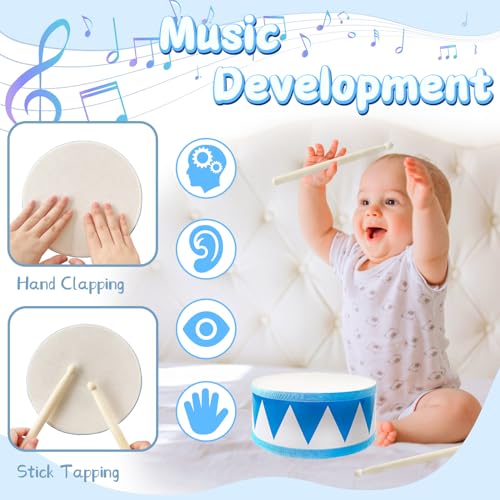 Xeehwb Kids Drum Set,8 Inch Wooden Drum Toys,Educational Baby Musical Toy with an Adjustable Strap and 2 Drumsticks,Sensory Musical Instrument Toys for Toddler,Kids,Boys & Girls - Image 4