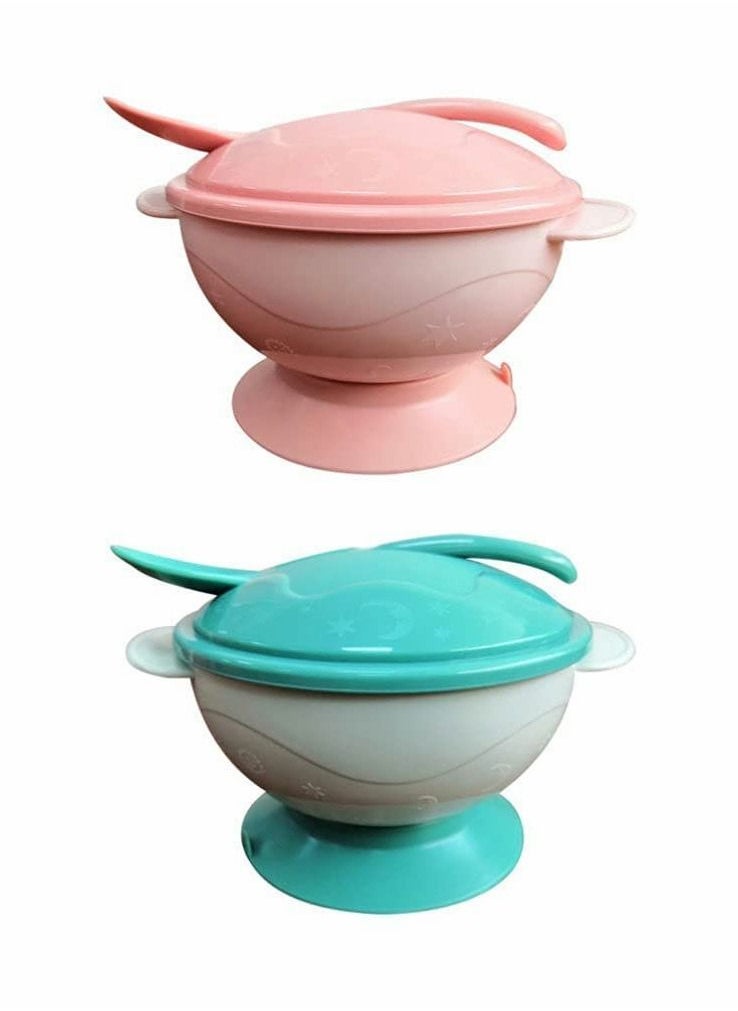 Y&D - 2 Sets Baby Feeding Bowls Suction Toddler Portable Dinner Plates Tablewarefor Children Babies Kids (Pink+Green) - Image 1