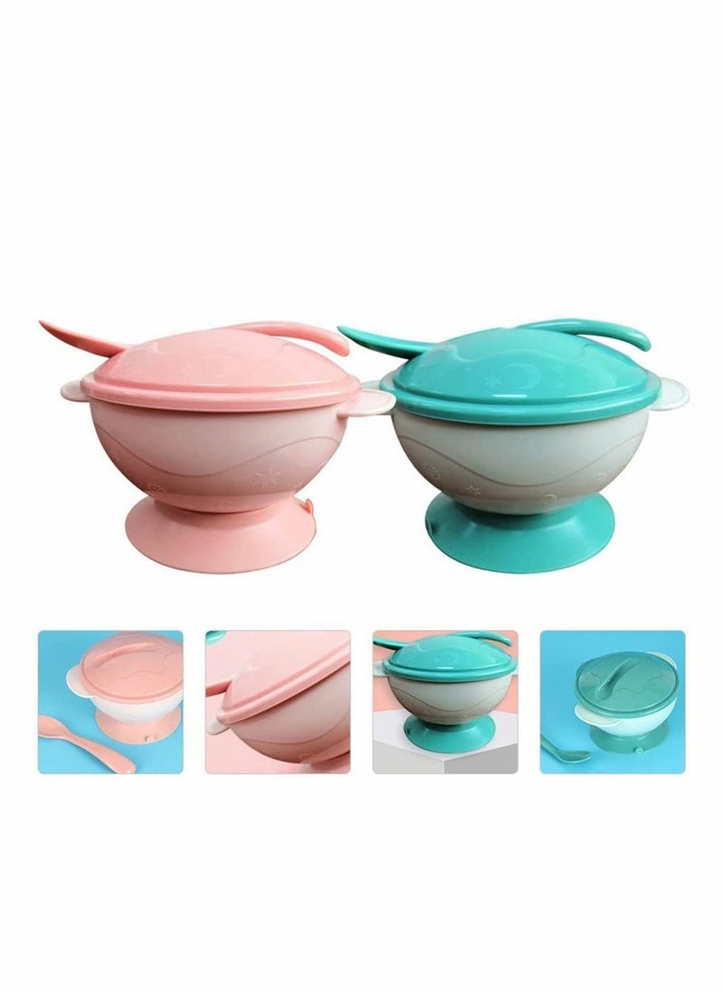 Y&D - 2 Sets Baby Feeding Bowls Suction Toddler Portable Dinner Plates Tablewarefor Children Babies Kids (Pink+Green) - Image 1