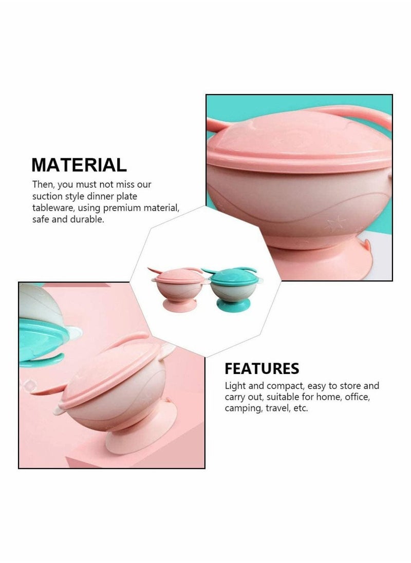 Y&D - 2 Sets Baby Feeding Bowls Suction Toddler Portable Dinner Plates Tablewarefor Children Babies Kids (Pink+Green) - Image 1