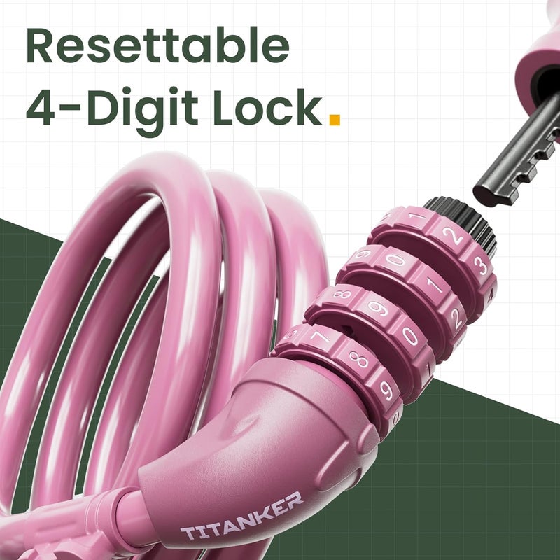 Titanker Bike Lock, Bicycle Lock 4 Feet Cable Lock 1/2 Inch Resettable Bike Lock Combination with Mounting Bracket, Bike Accessories for Bicycle, Electric Scooter, Motorcycle - Image 2
