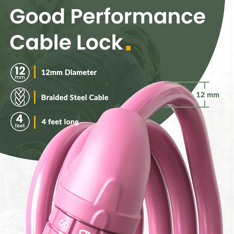 Titanker Bike Lock, Bicycle Lock 4 Feet Cable Lock 1/2 Inch Resettable Bike Lock Combination with Mounting Bracket, Bike Accessories for Bicycle, Electric Scooter, Motorcycle - Image 3