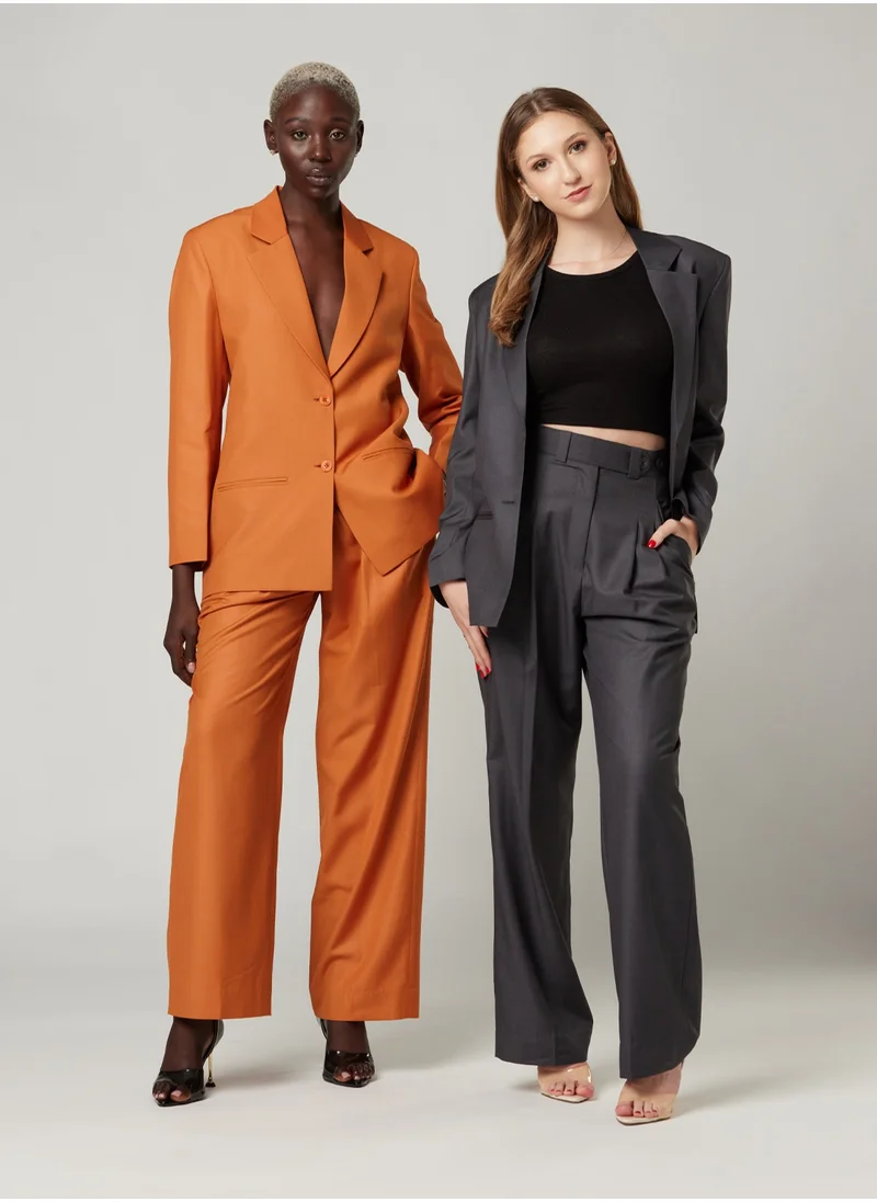 IZEL Back cut Over-sized Grey Two-piece Suit Set with pants