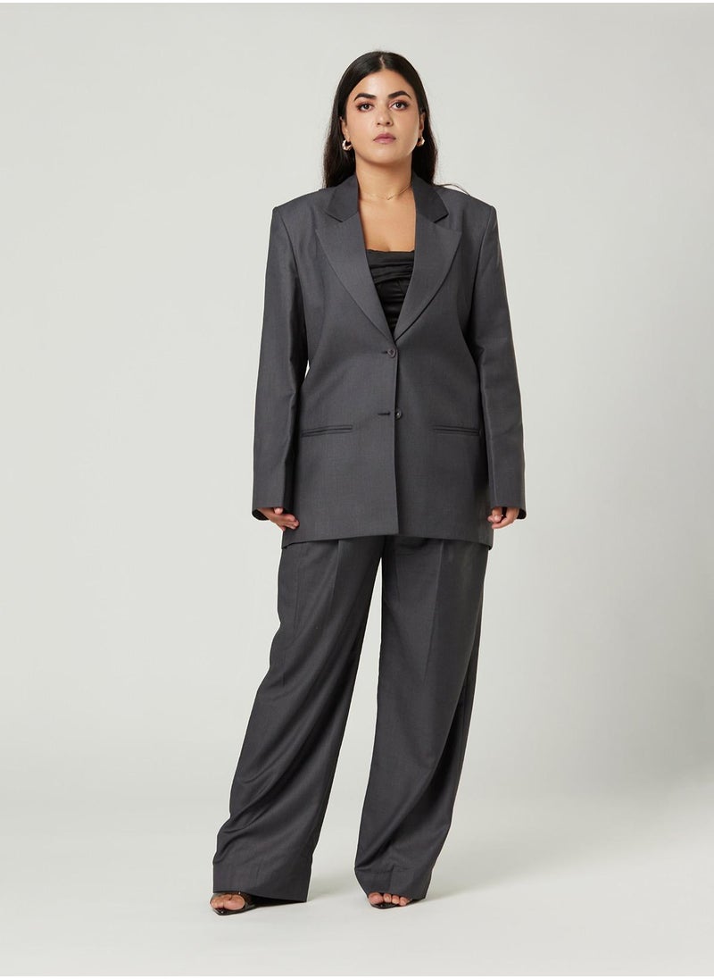 IZEL Back cut Over-sized Grey Two-piece Suit Set with pants  - Image 1