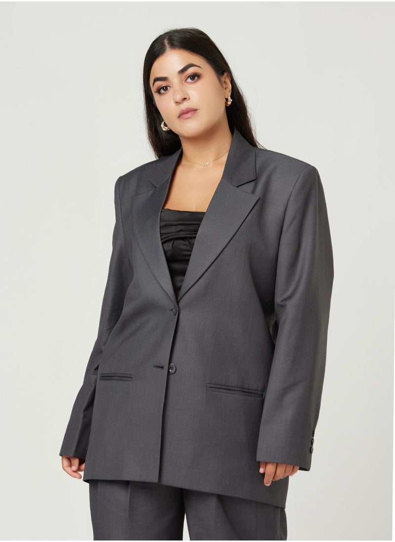 IZEL Back cut Over-sized Grey Two-piece Suit Set with pants  - Image 5
