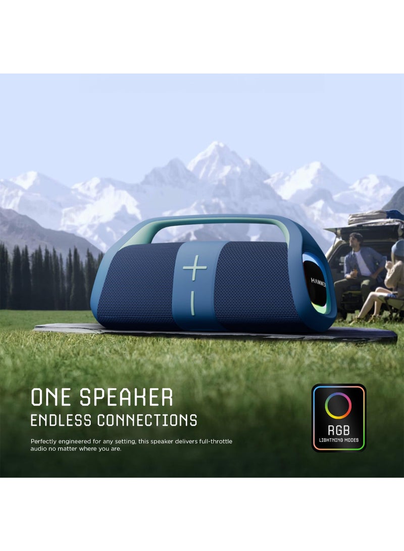 Hammer Renewed - Boom 30W Bluetooth Speaker with RGB Lights, Dual Passive Radiators, TWS Function, Type-C Charging, Multi-Connectivity (AUX/USB/TF/Bluetooth), Built-in Mic, Upto 30H Playtime, Carry Handle Blue - Image 5
