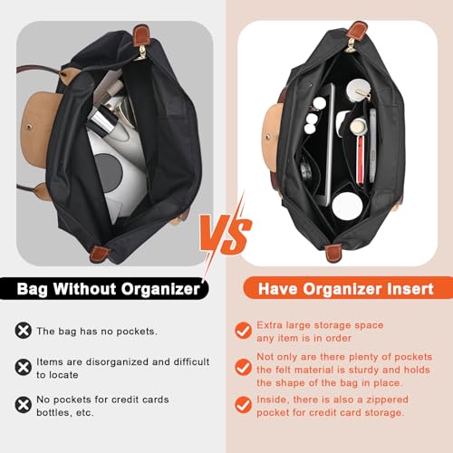 LOUKAYCCI Felt Purse Organizer Insert for Longchamp Le Pliage L Handbag Insert (Large, Black) - Image 3