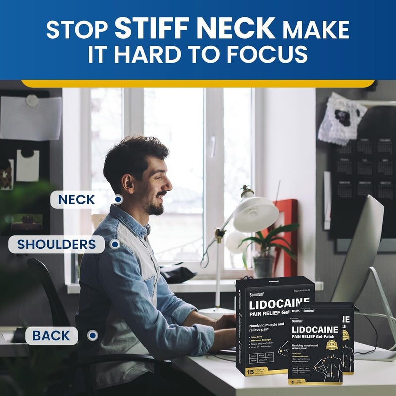 Sumifun لصقات سومي فون ليدوكائين أقصى قوة 30 عدداً لصقة تخفيف الألم لآلام الظهر وآلام العضلات والرقبة المتصلبة وآلام المفاصل مسكن موضعي عدد كبير 15 - Image 5