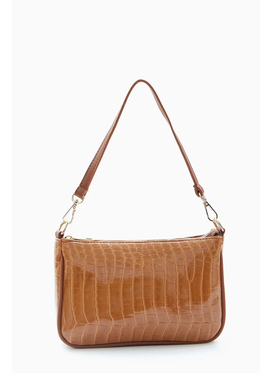 Wecre8 Light brown Croc-Embossed Shoulder Bag by WECRE8