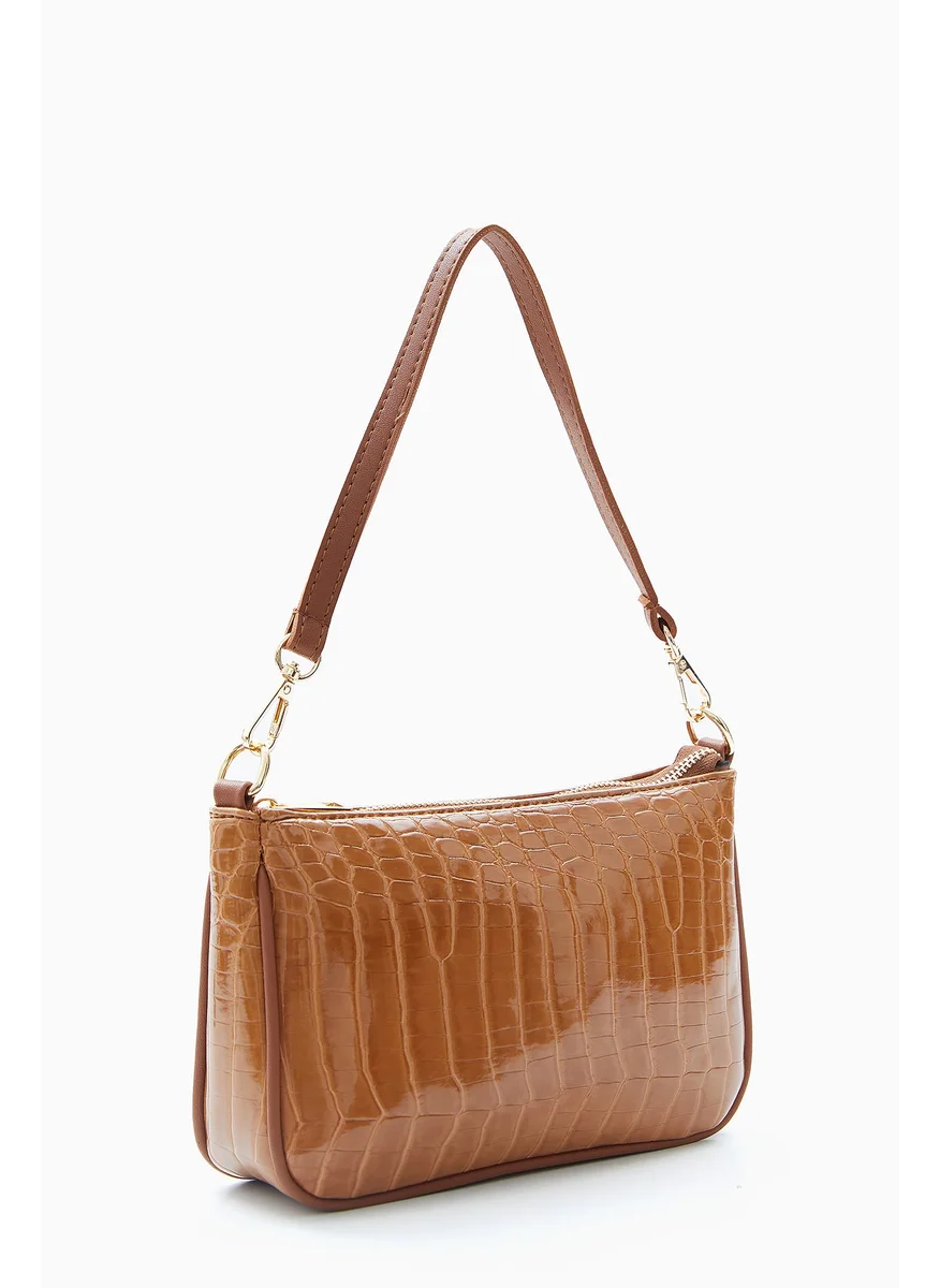 Wecre8 Light brown Croc-Embossed Shoulder Bag by WECRE8