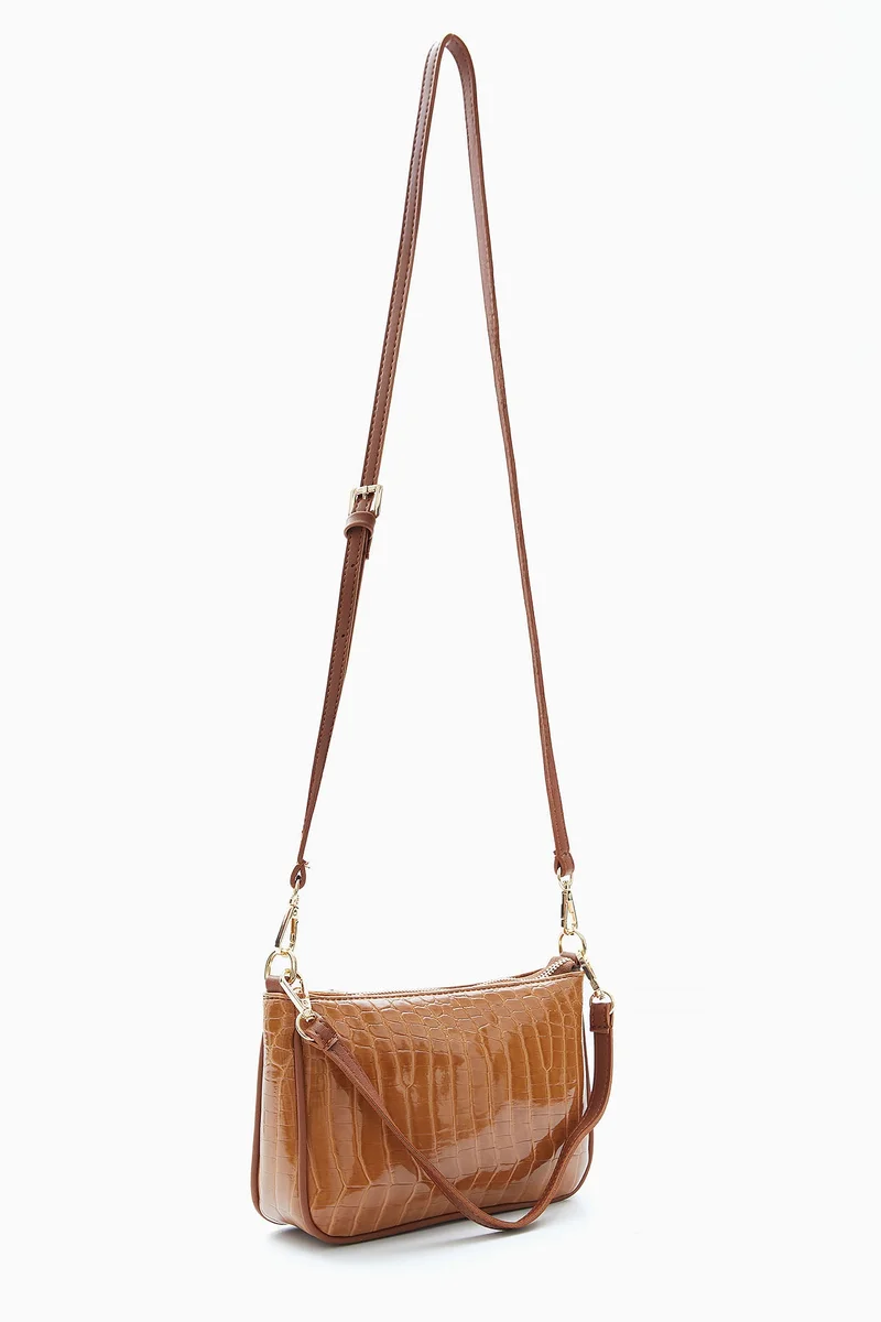 Wecre8 Light brown Croc-Embossed Shoulder Bag by WECRE8