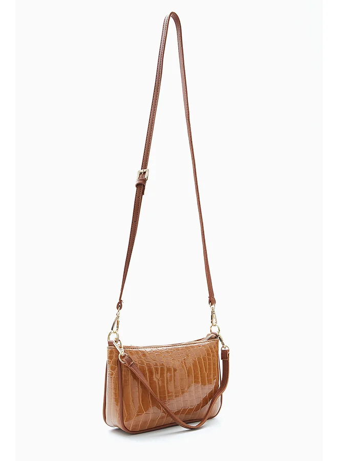 Wecre8 Light brown Croc-Embossed Shoulder Bag