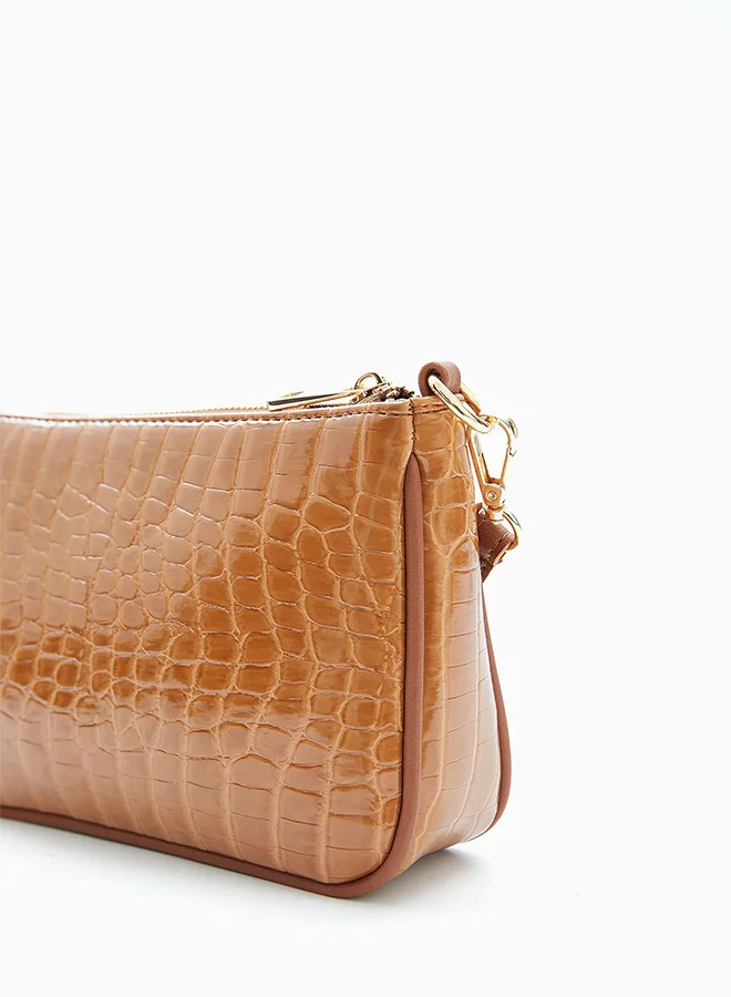 Wecre8 Light brown Croc-Embossed Shoulder Bag
