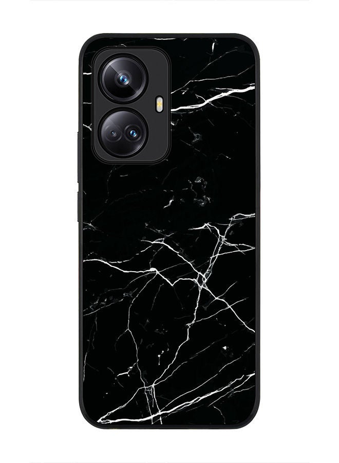 Stylizedd حافظة حواف سوداء متينة لهاتف Realme 10 Pro Plus 5G - غلاف مرن من مطاط TPU بطبعة رخامية سوداء - Image 1