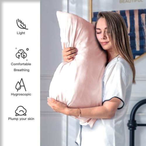 Suatien Mulberry Silk Pillow Cases Standard Size Silk Pillowcase with Zipper Soft Breathable Smooth Cooling Satin Silk Pillow Covers for Sleeping for Hair and Skin (Coral,20"X 26",1Pcs) - Image 3