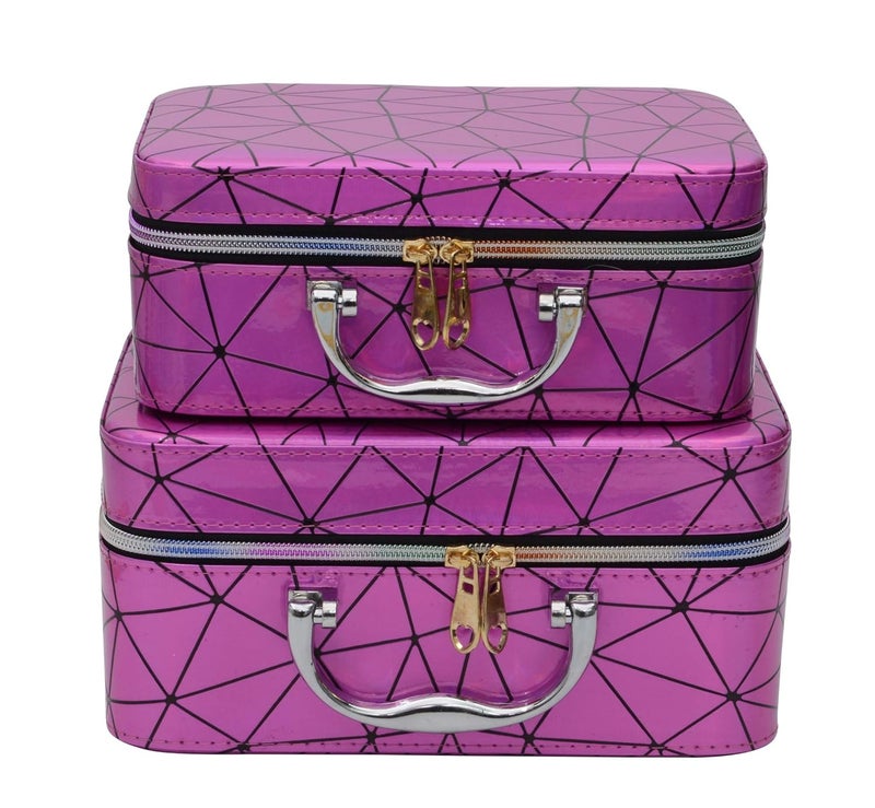 STORE 2508 Store2508 Professional Rainbow Beauty Make Up Storage Organiser Vanity Case Box Set of 2 Hotpink - Image 2