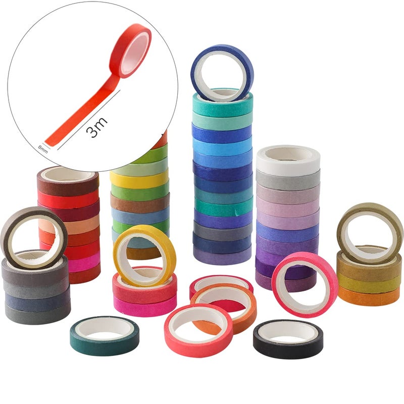 emmoolife 60 Rolls Washi Tape Sets 8mm Wide 10ft Long Basic Solid Color Rainbow Colored Decorative Thin Masking Tapes for Arts, Children Gifts, Bullet Journals, Wrapping Planner, Calendar, Scrapbooking DIY - Image 4